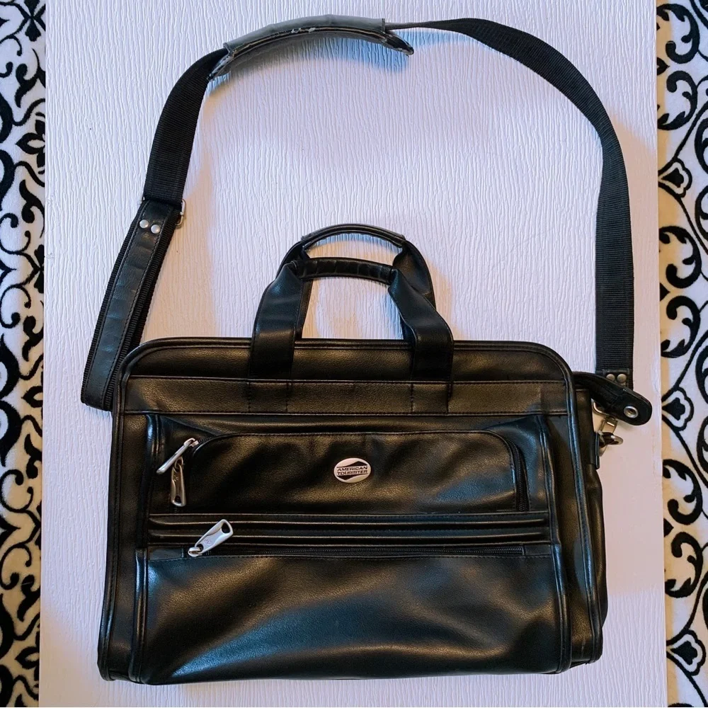 VTG American Tourister Leather Briefcase Vintage Laptop Bag Computer Crossbody